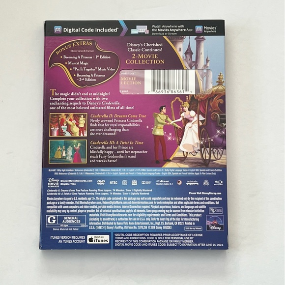 Disney Cinderella 1, 2 & 3 Blu-Ray + DVD + Digital Code Bundle of Two NEW - Picture 5 of 6